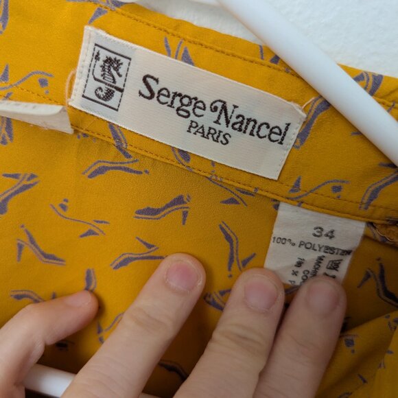Serge Nancel Paris Mustard Yellow & Blue Heel Printed Long Sleeve Button Down - Picture 5 of 6